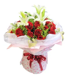 19 Red Roses & 2 White lilies