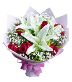 12 Red Roses with 2 White lilies