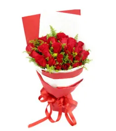 24 Red Roses Bouquet with Solidago