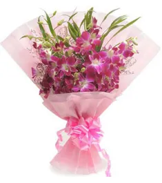 12 Pink Orchids in Bouquet