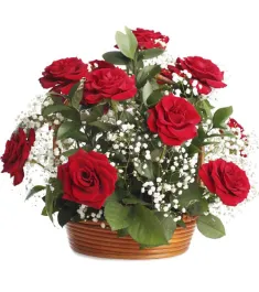 12 Red Roses In a Basket