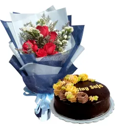 6 Red Roses with Chocolate Message Cake By Max's