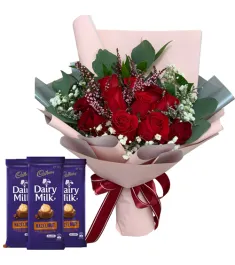 12 Roses with Dairy Milk Hazel Nut Bars