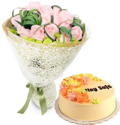 24 Yellow Roses with Vanilla Message Cake By Max's