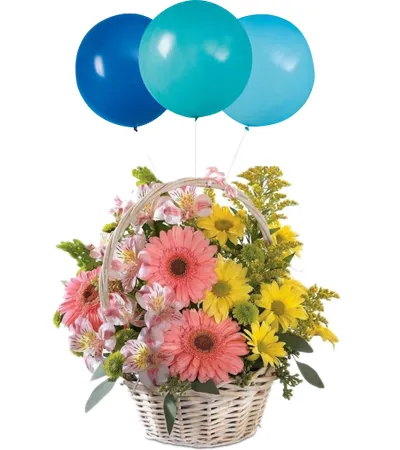 1 Basket flowers with 3 pcs Balloons