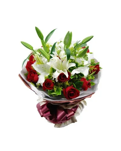 11 Red Roses & 2 White Perfume lilies